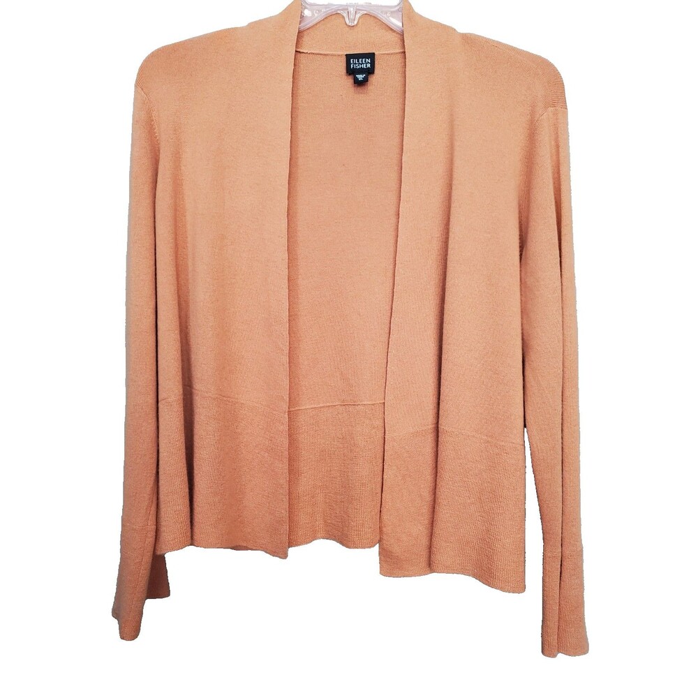 Eileen Fisher Silk/Cashmere Orange Open Front Cardigan Sweater Size XL